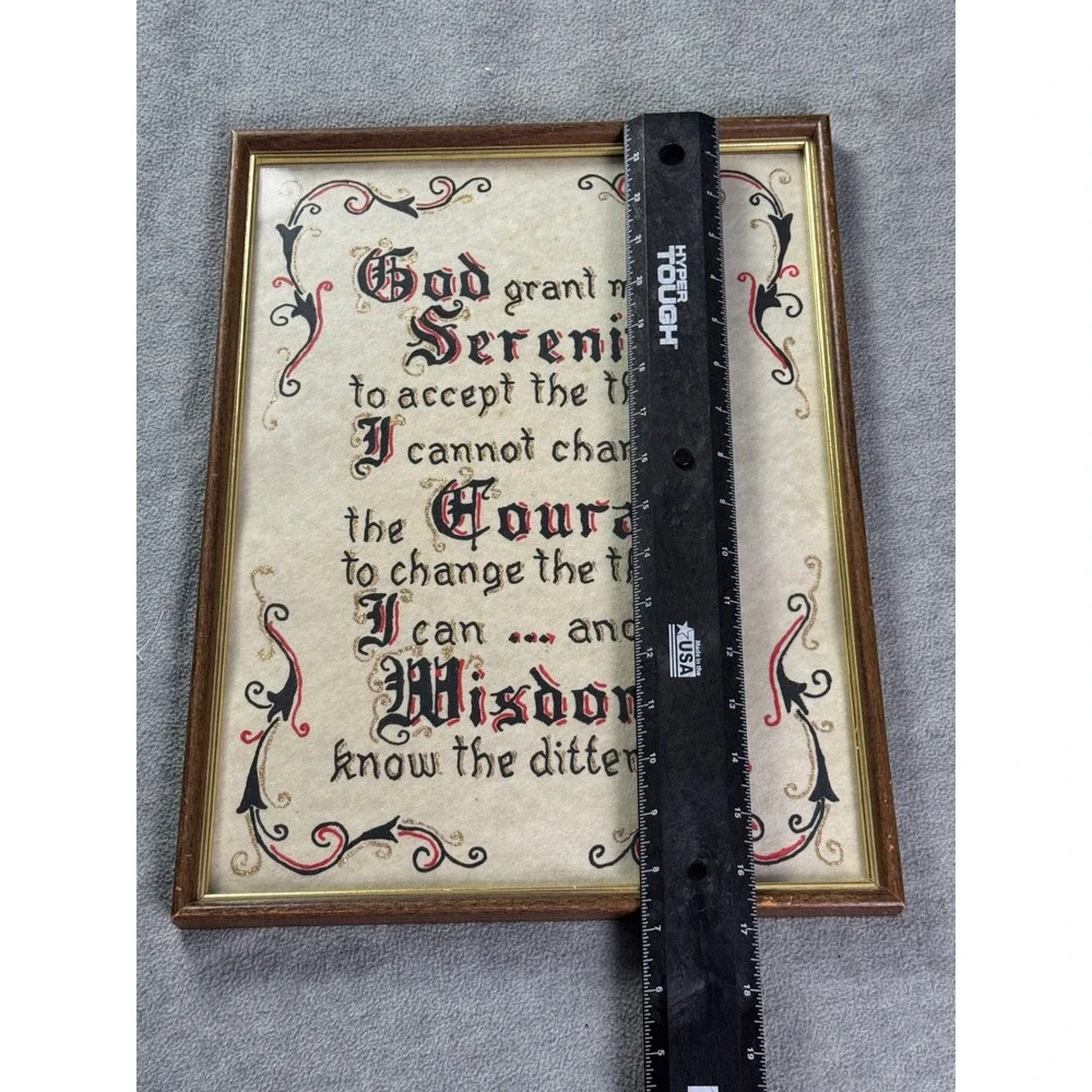 Vintage Serenity Prayer Framed Wall Art Gothic Calligraphy Gold Glitter